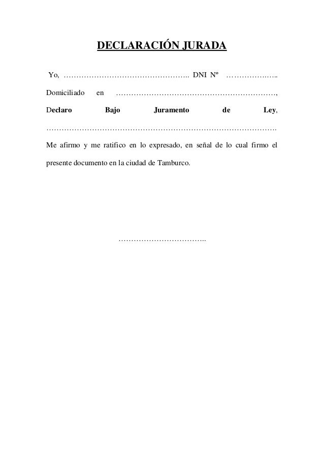 Declaración jurada pa llenar
