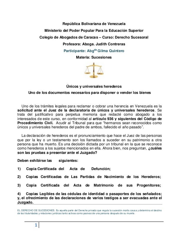 Declaración únicos y úniversales de herederos trabajo 