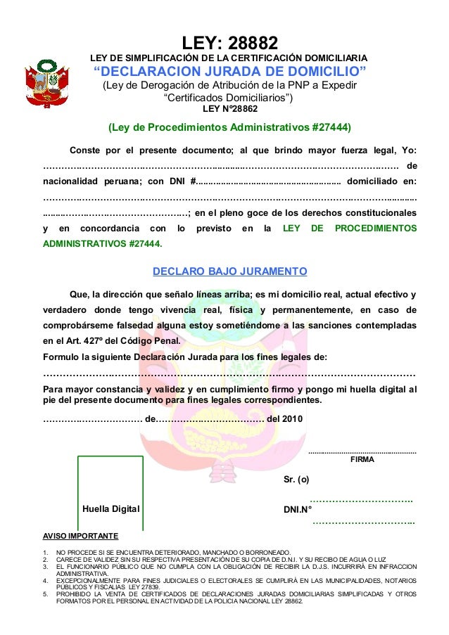 Declaracion domicilaria