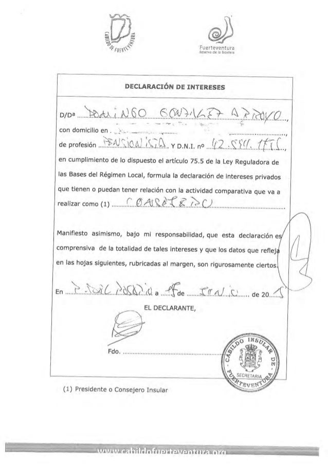 Declaración de bienes de Domingo González