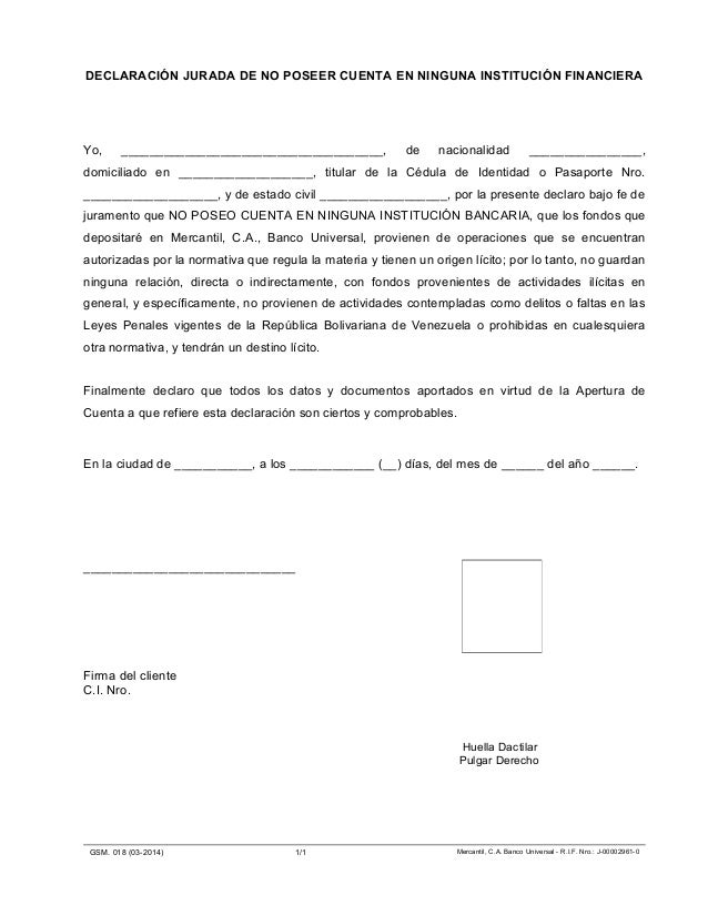 Declaracion Jurada De Apertura De Cuenta Corriente | declaracion jurada no poseer cuenta Declaracion Jurada De Apertura De Cuenta Corriente | declaracion jurada no poseer cuenta