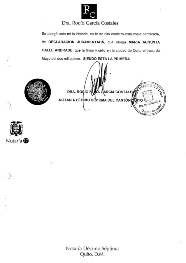 Declaracion juramentada 2015 MARIA AUGUSTA CALLE