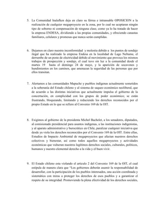 Declaracion Publica Comunidad Mapuche Inalafken