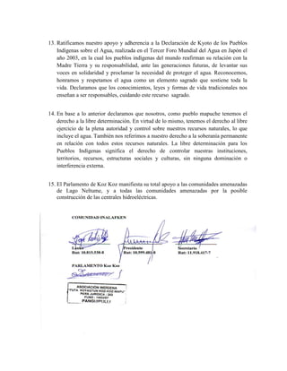 Declaracion Publica Comunidad Mapuche Inalafken