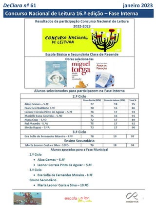 11
DeClara nº 61 janeiro 2023
Concurso Nacional de Leitura 16.ª edição – Fase Interna
 