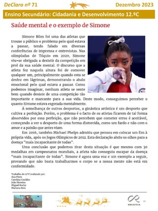 88
DeClara nº 71 Dezembro 2023
Ensino Secundário: Cidadania e Desenvolvimento 12.ºC
 