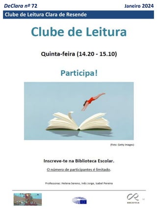 50
Clube de Leitura Clara de Resende
DeClara nº 72 Janeiro 2024
 