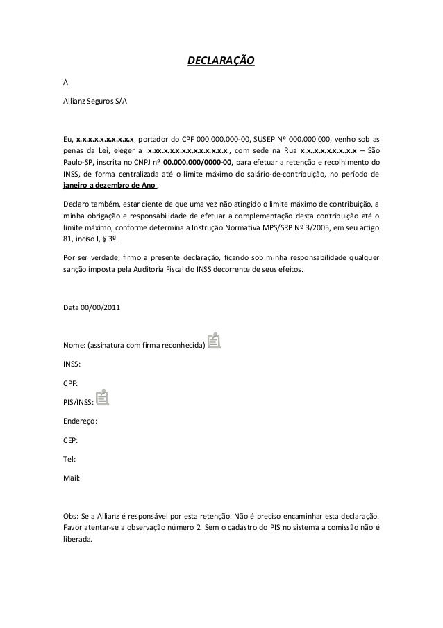 Declaração inss outras
