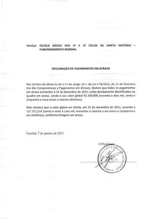 Declaração pagamentos em atraso fn de 2012