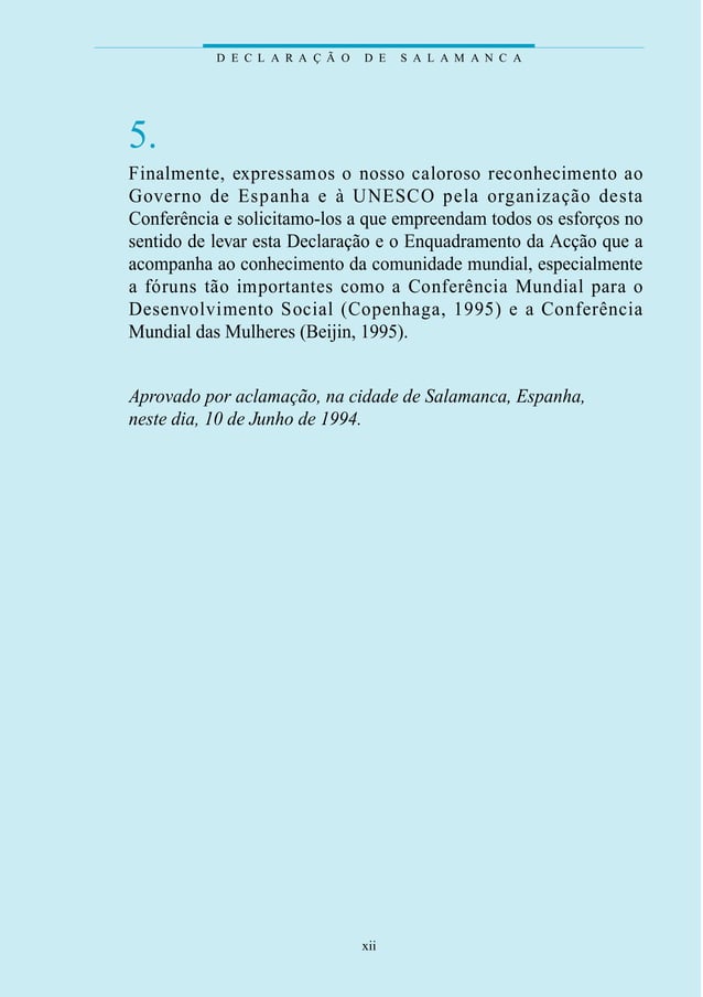 Declaração Salamanca 1994 PDF Declaração Salamanca 1994 PDF