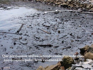 -Que precisamos utilizá-la tendo consciência de que não devemos poluí-la ou envenená-la; 