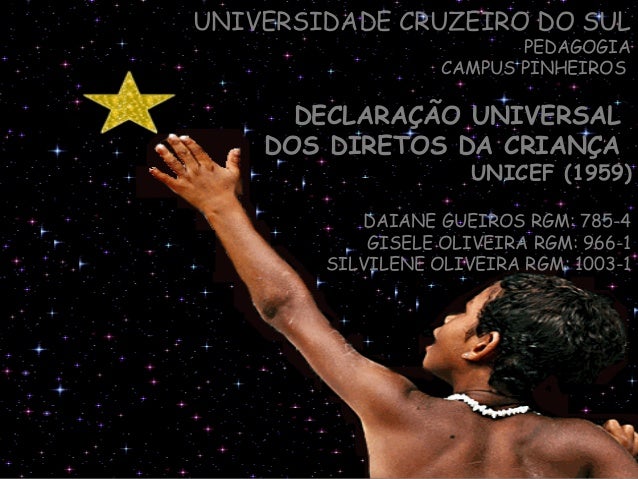 UNIVERSIDADE CRUZEIRO DO SUL
PEDAGOGIA
CAMPUS PINHEIROS
DECLARAÇÃO UNIVERSALDECLARAÇÃO UNIVERSAL
DOS DIRETOS DA CRIANÇADOS...