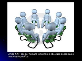 Artigo XX: Todo ser humano tem direito à liberdade de reunião e associação pacífica 