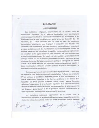 Déclaration Conjointe de Decembre signée par plusieurs organisations de la Societe civile 