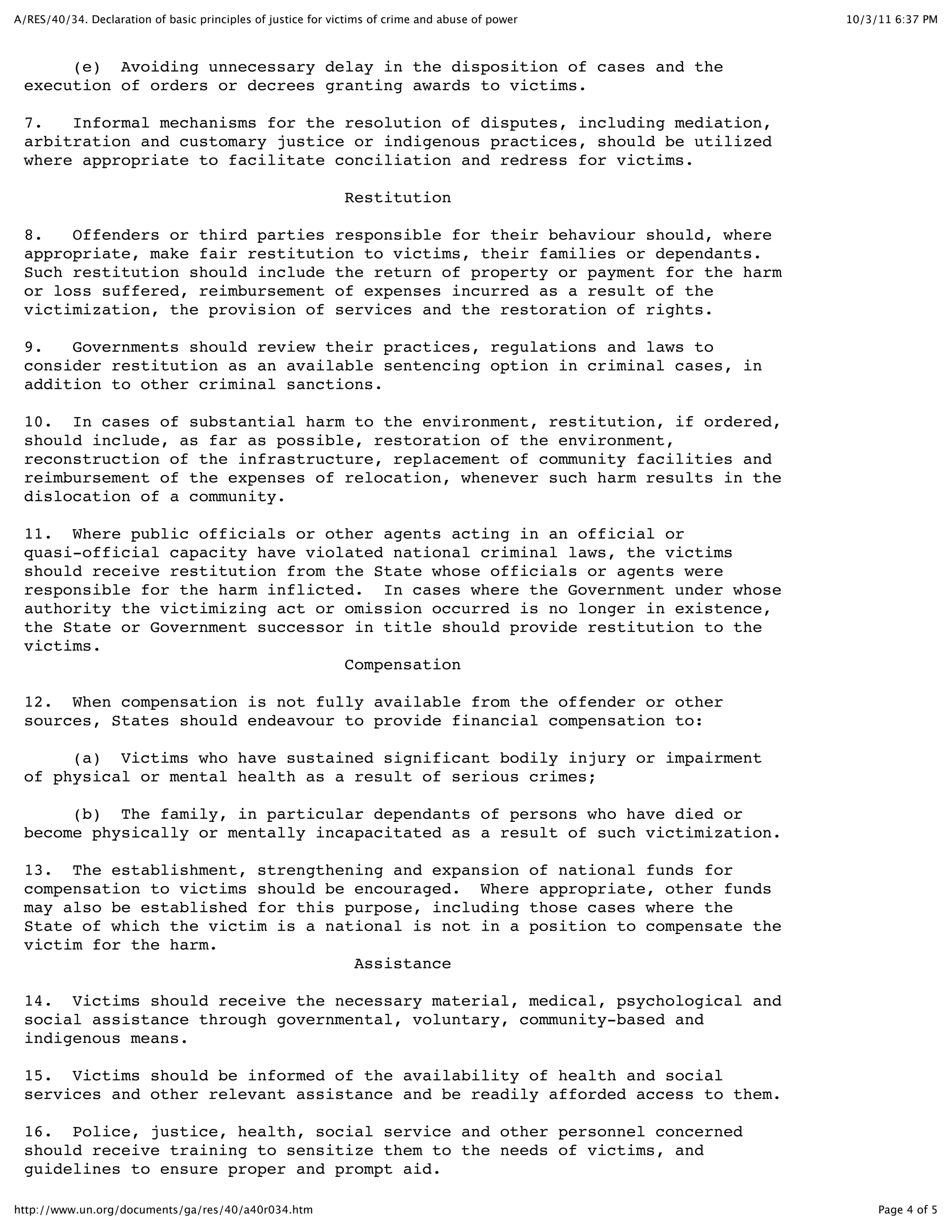 Declaration of basic principles of Justice for victims of crime and ...