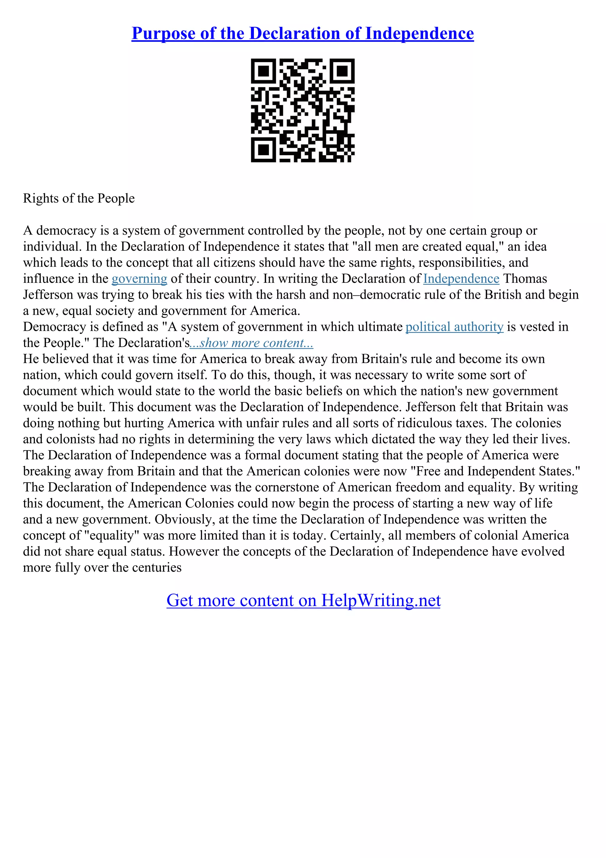 declaration of independence essay hook
