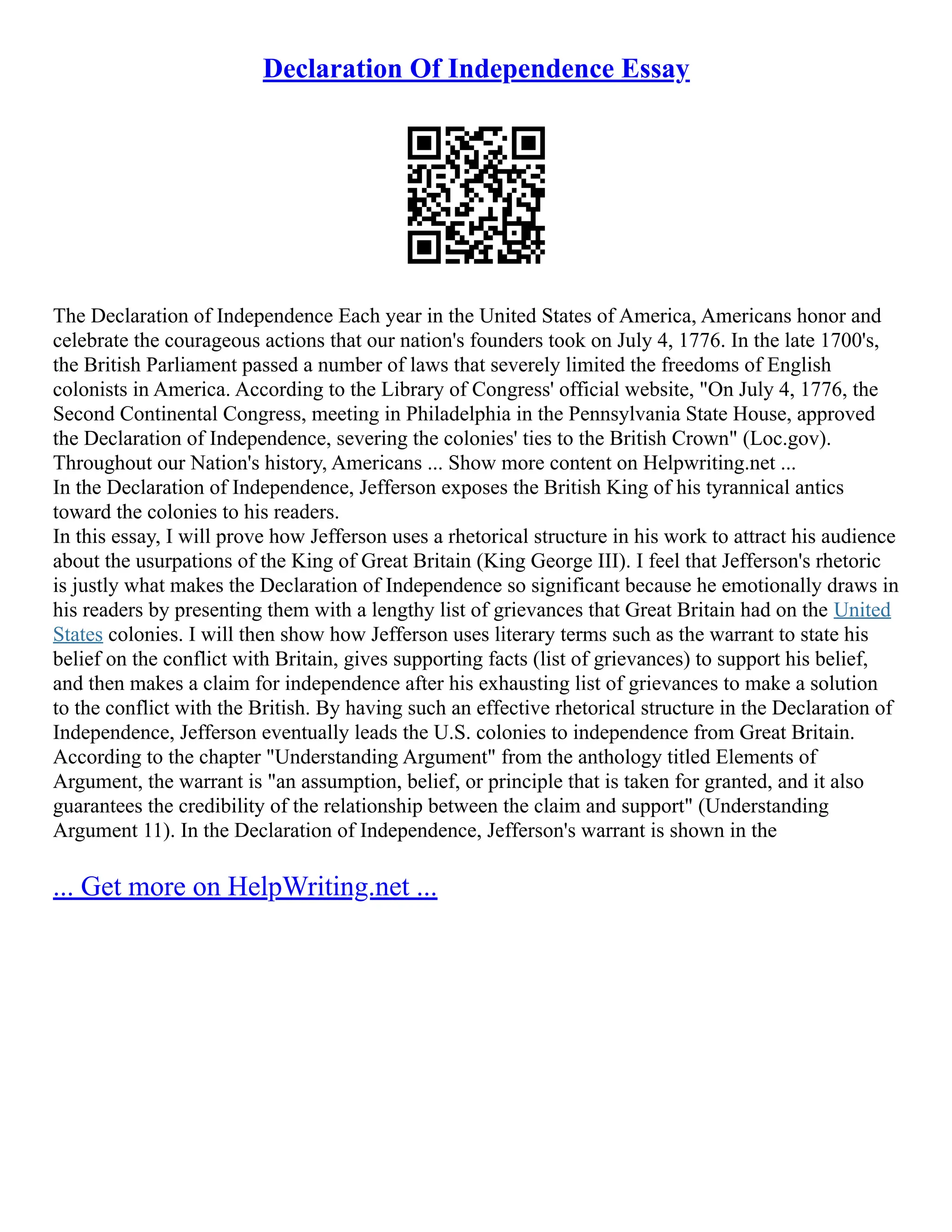 declaration of independence essay hook
