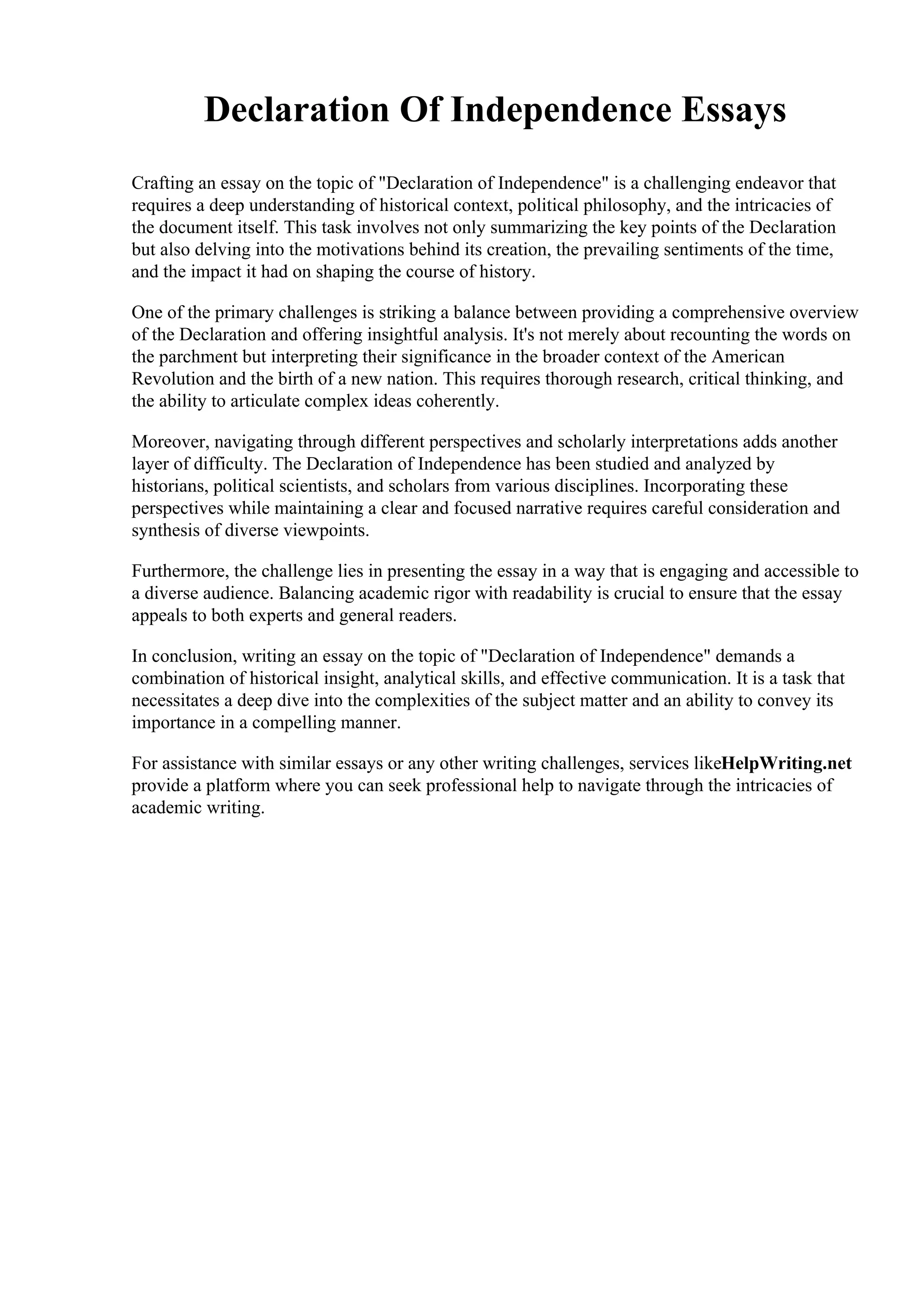 essay on declaration of independence