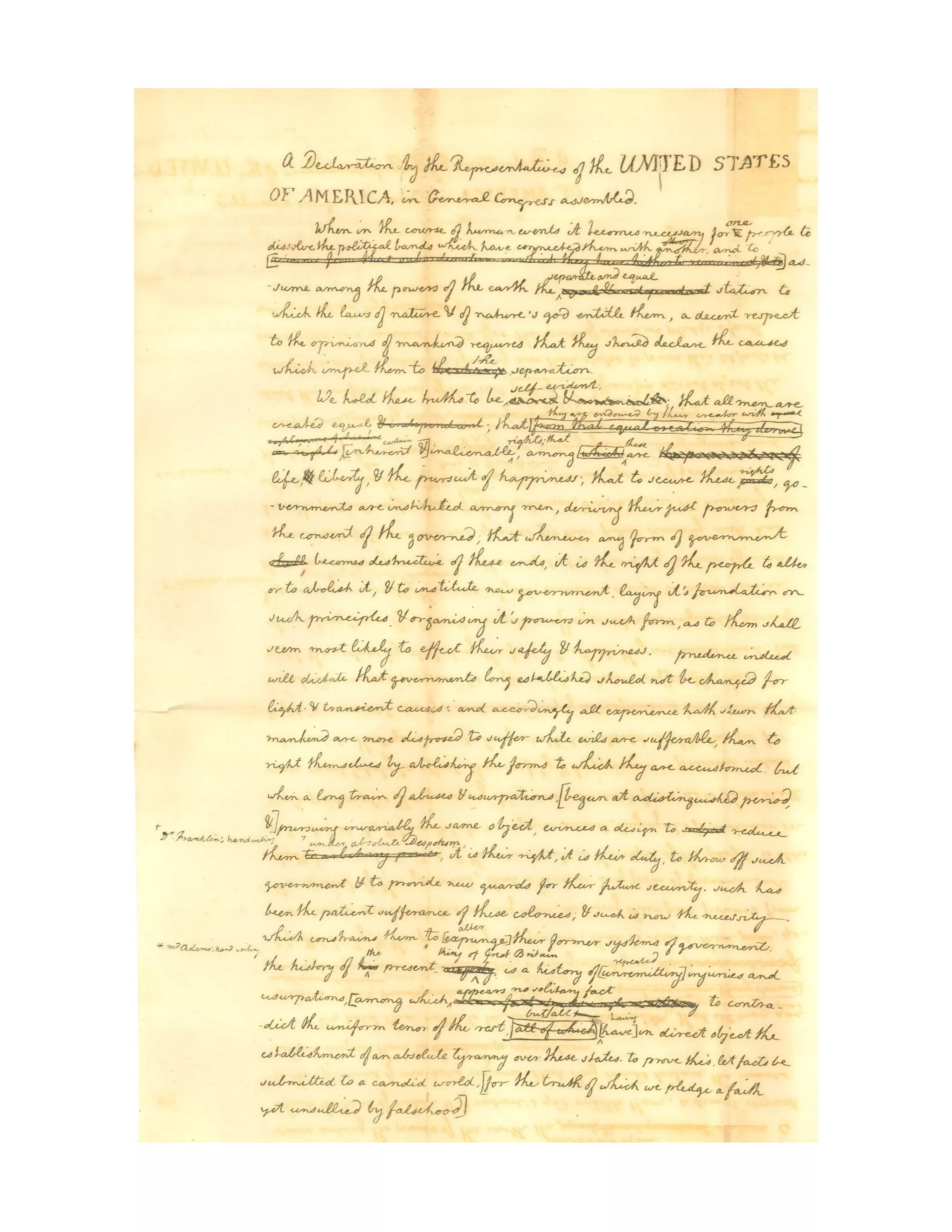 thomas jeffersons rough draft declaration of independence