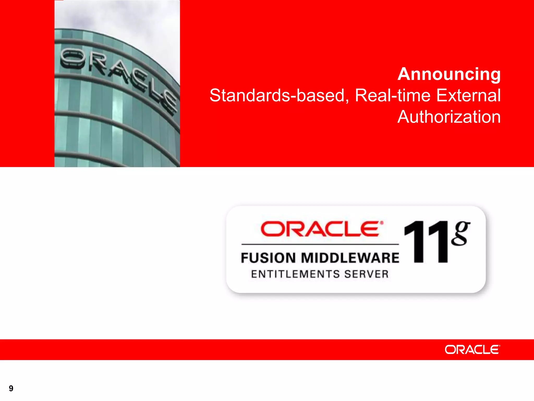 Announcing
    Standards-based, Real-time External
                          Authorization




9
 