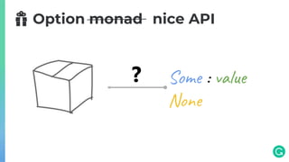🎁 Option monad
Some : value
None
❓
nice API
 