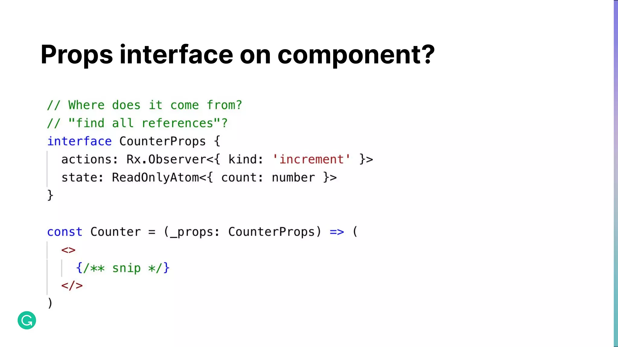 Props interface on component? 
