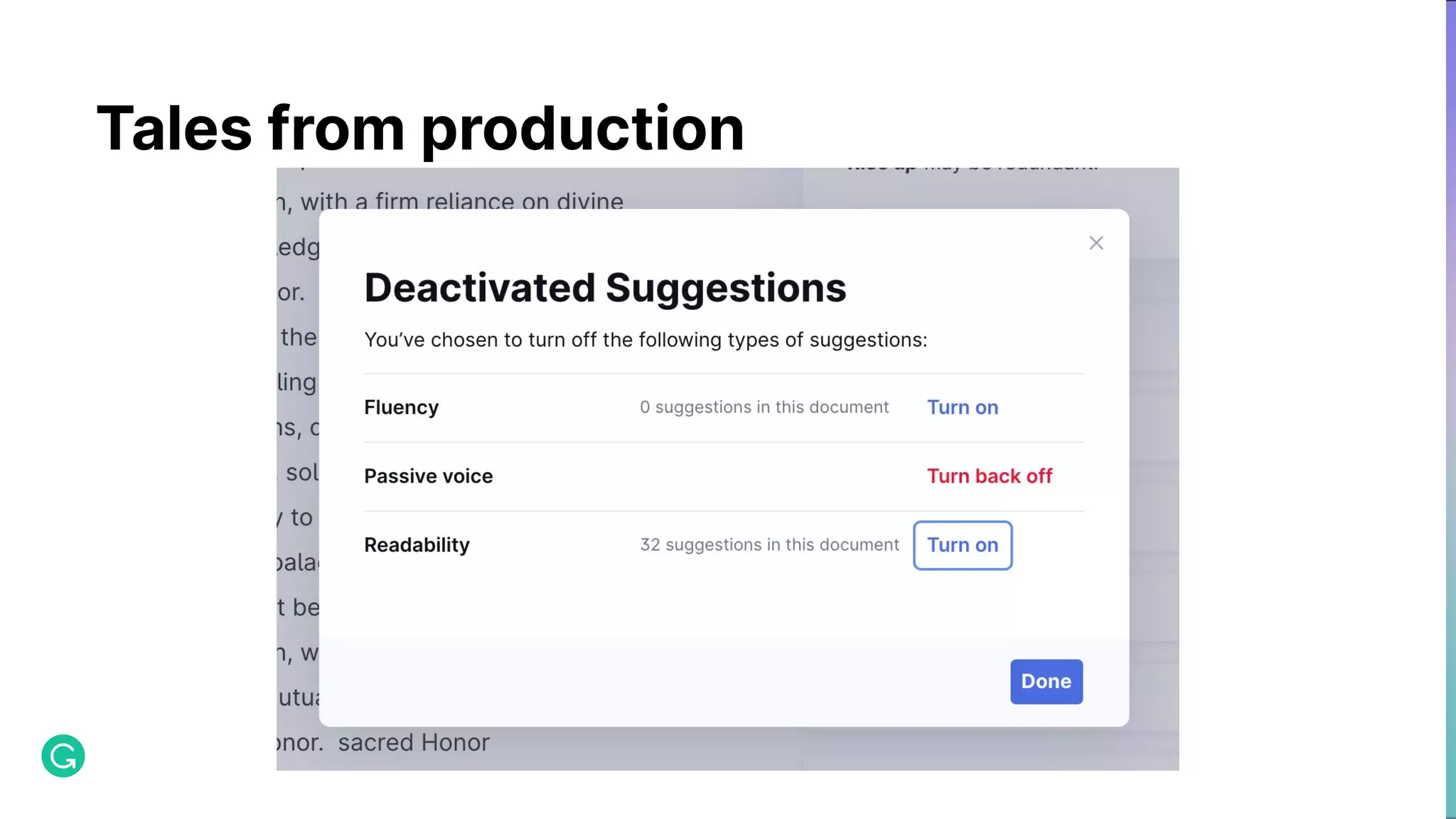 Tales from production 