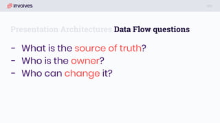 Presentation Architectures Data Flow questions
- What is the source of truth?
- Who is the owner?
- Who can change it?
 
