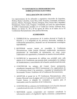 Declaración de Cancún - VI Conferencia Iberoamericana Sobre Justicia Electoral