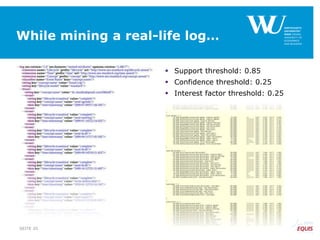 While mining a real-life log…
 Support threshold: 0.85
 Confidence threshold: 0.25
 Interest factor threshold: 0.25
SEITE 35
 