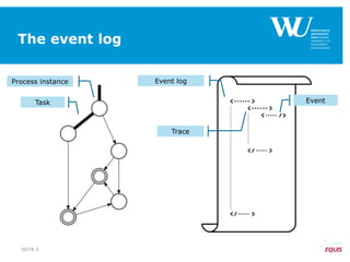 The event log
EventTask
Process instance Event log
Trace
SEITE 5
 