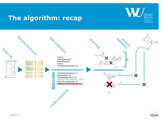 The algorithm: recap
SEITE 53

Init(a)
Participation(b)
AtMostOne(c)
End(c)
ChainPrecedence(a, b)
…
ChainSuccession(a, b)
Response(a, b)
ChainResponse(b, a)
NotChainSuccession(a, c) 
ChainSuccession(b, a)
NotChainSuccession(b, c)
…
sort
…
…
1
2
 