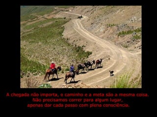 A chegada não importa, o caminho e a meta são a mesma coisa.  Não precisamos correr para algum lugar,  apenas dar cada passo com plena consciência. 