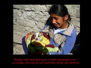 Porém, não permitas que  o leito escravize o rio,  ou então, em vez de um caminho, terás um cárcere. 