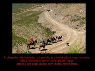 A chegada não importa, o caminho e a meta são a mesma coisa.  Não precisamos correr para algum lugar,  apenas dar cada passo com plena consciência. 