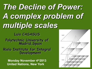 The Decline of Power:
A complex problem of
multiple scales
Luis CASASUS
Polytechnic University of
Madrid,Spain
Rielo Institute for Integral
Development
Monday November 4th2013
United Nations, New York

 