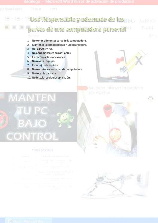 Uso Responsable y adecuado de las partes de una computadora personal | PDF