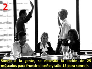 2




Sonría a la gente, se necesita la acción de 25
músculos para fruncir el ceño y sólo 15 para sonreír.
 