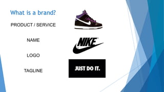 What is a brand?
PRODUCT / SERVICE
NAME
LOGO
TAGLINE
 