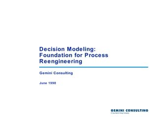 Decision Modeling:
Foundation for Process
Reengineering
Gemini Consulting

June 1998
 