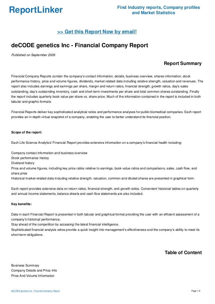 DeCODE Genetics Inc Financial Company Report