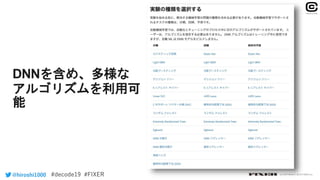 @hiroshi1000 © COPYRIGHT 2019 FIXER inc.
DNNを含め、多様な
アルゴリズムを利用可
能
 