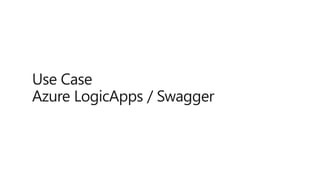 Use Case
Azure LogicApps / Swagger
 