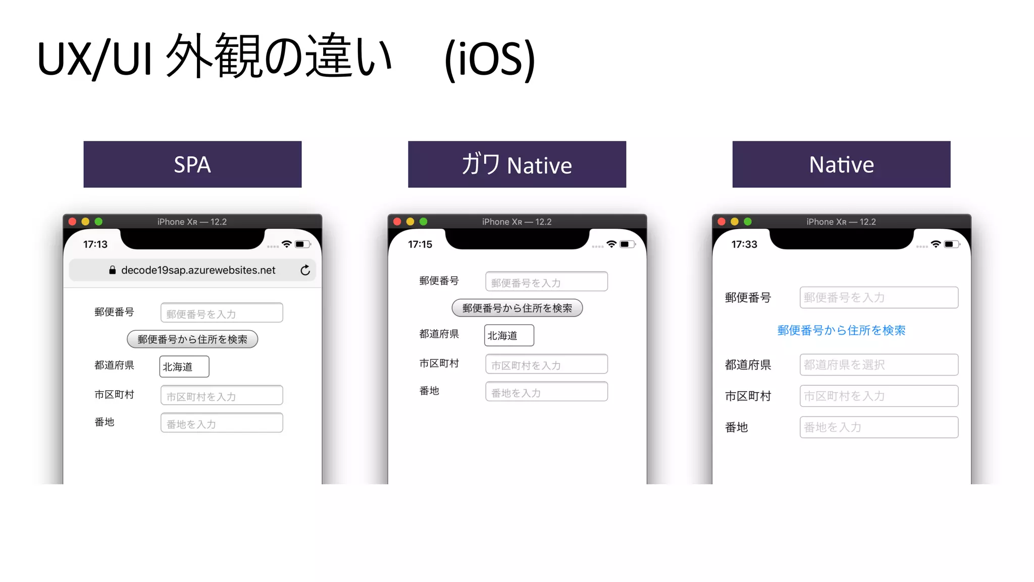 UX/UI 外観の違い (iOS)
NaGveガワ NativeSPA
 