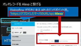 쥪쥳`ɤ Alexa ȿ
Dialogflow ߵ API Υɥݥá
https://ǥץ`ФURL/api/Alexa
HTTP ȥꥬ`ָ
 