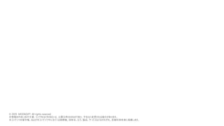 © 2018 Microsoft Corporation. All rights reserved.
本情報の内容（添付文書、リンク先などを含む）は、作成日時点でのものであり、予告なく変更される場合があります。
© 2020 MOONGIFT All rights reserved.
本情報の内容 (添付文書、リンク先などを含む) は、公開日時点のものであり、予告なく変更される場合があります。
本コンテンツの著作権、および本コンテンツ中に出てくる商標権、団体名、ロゴ、製品、サービスなどはそれぞれ、各権利保有者に帰属します。
 