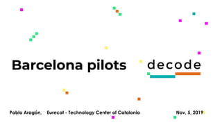 Presentation
title here
Date xx/xx/xxxx
Barcelona pilots
Pablo Aragón, Eurecat - Technology Center of Catalonia Nov, 5, 2019
 