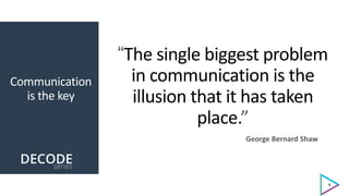 “The single biggest problem
in communication is the
illusion that it has taken
place.”
George Bernard Shaw
Communication
is the key
4
 