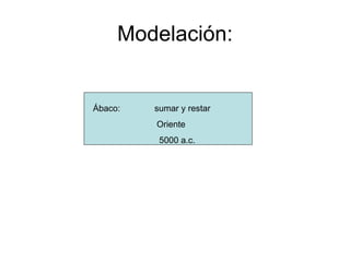 Modelación: Ábaco:  sumar y restar Oriente 5000 a.c. 