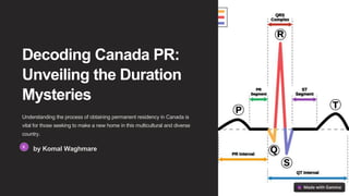 Decoding Canada PR:
Unveiling the Duration
Mysteries
Understanding the process of obtaining permanent residency in Canada is
vital for those seeking to make a new home in this multicultural and diverse
country.
by Komal Waghmare
 